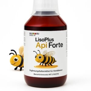 Flasche Apiforte Kolonie-Booster für Bienen, vor hellem Hintergrund